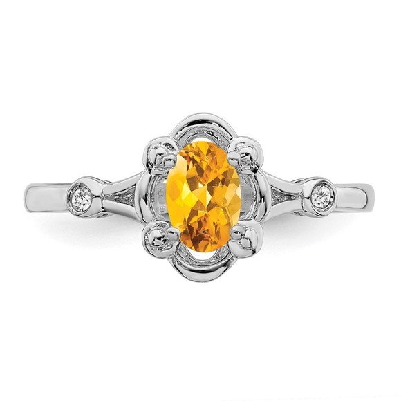 925 Sterling Silver Citrine (November Birthstone) & Diamond Ring Size 10 - Picture 4 of 5